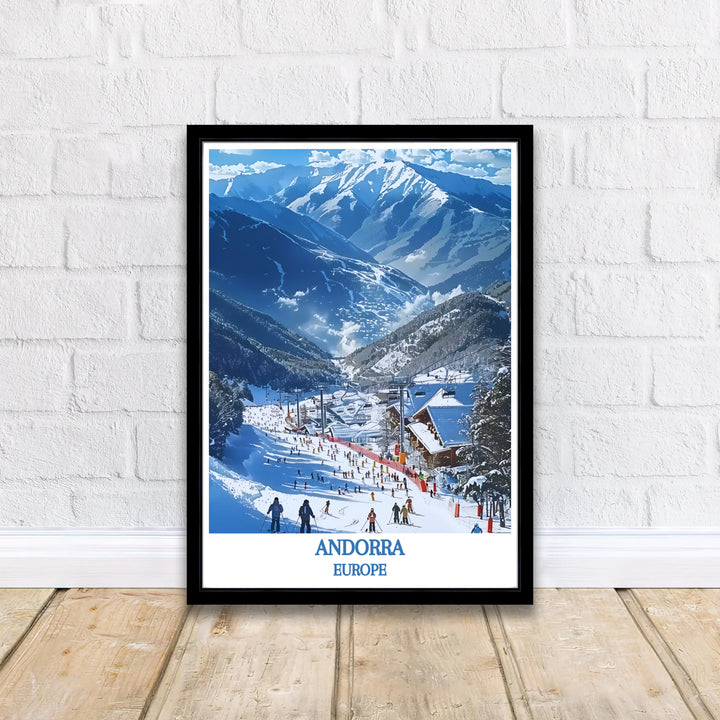 Majestic Pyrenees mountain summits surrounding Vallnord Ski Resort in Andorra star in this wall poster. MapYourDreams delivers fine art framed, unframed, and canvas print options with fast delivery.