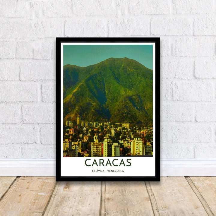 Dramatic mountain skyline print of Caracas designed for living rooms, executive offices, and study gallery walls. A signature piece from MapYourDreams, this artwork comes ready for display as unframed paper, framed art, or stretched canvas.
