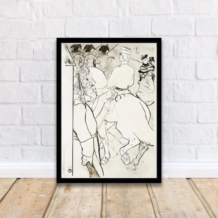 Vintage travel poster style print of Babylone D’Allemagne (1894), Henri de Toulouse-Lautrec showing mounted cavalry officers in Berlin, Germany. MapYourDreams supplies custom framed paper prints, unframed wall art, and stretched canvas prints ideal for living rooms and private studies.
