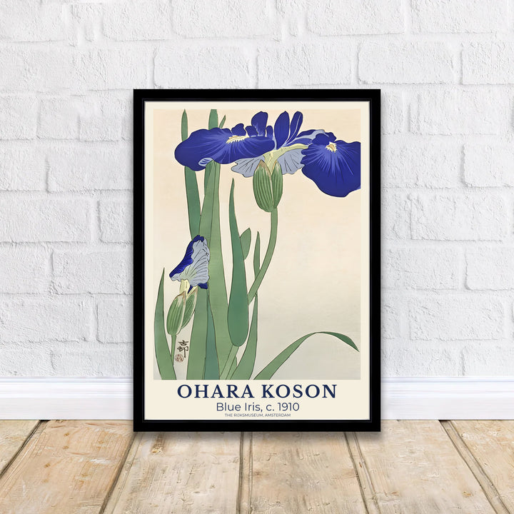 Asian botanical wall art featuring Ohara Koson Blue Iris 1910 from the historic collection at The Rijksmuseum, Amsterdam. MapYourDreams delivers archival framed, unframed paper, and gallery canvas prints.