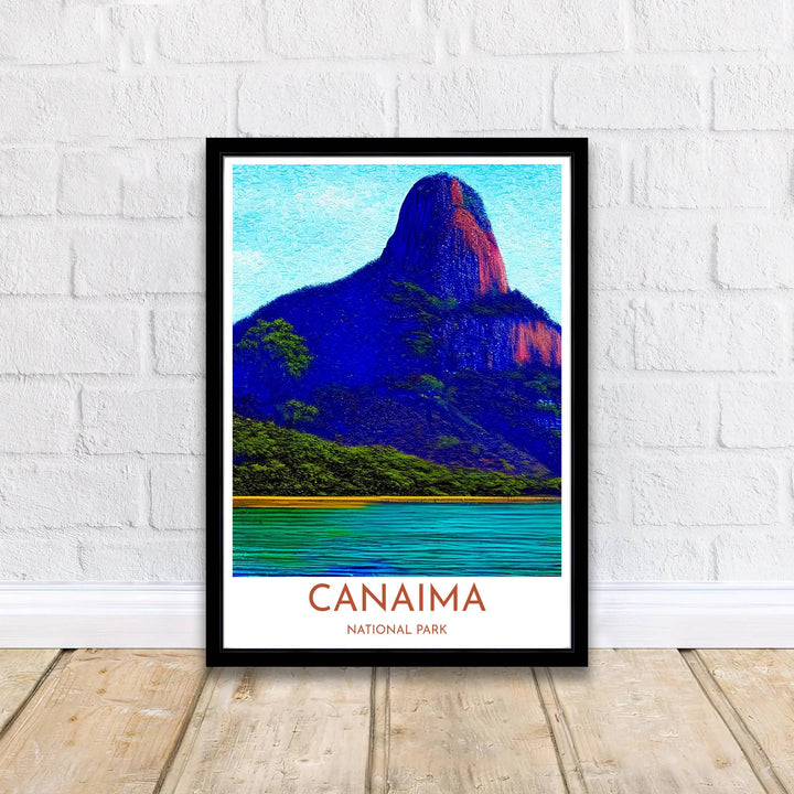 Dramatic post-impressionist mountain print of Canaima designed for bohemian living rooms, creative studios, and bedrooms. A signature piece from MapYourDreams, this artwork comes ready for display as unframed paper, framed art, or stretched canvas.