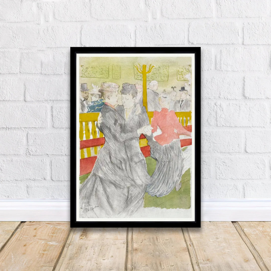 Classic French cabaret poster print of Dance At The Moulin Rouge (1897), Henri de Toulouse-Lautrec featuring pencil and pastel dancer sketches in Paris, France. MapYourDreams delivers archival framed wall art, unframed fine art paper prints, and gallery canvas prints for home spaces.