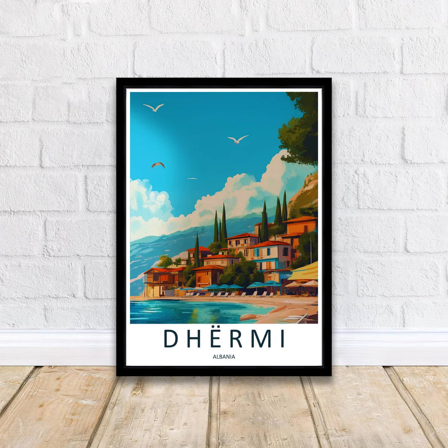 Crisp graphic linework and rich turquoise hues bring the coastal beauty of Dhërmi Albania to life on archival matte print substrate. Offered by MapYourDreams, this artwork is available in flexible options including unframed paper, custom wooden frames, and gallery canvas wraps.