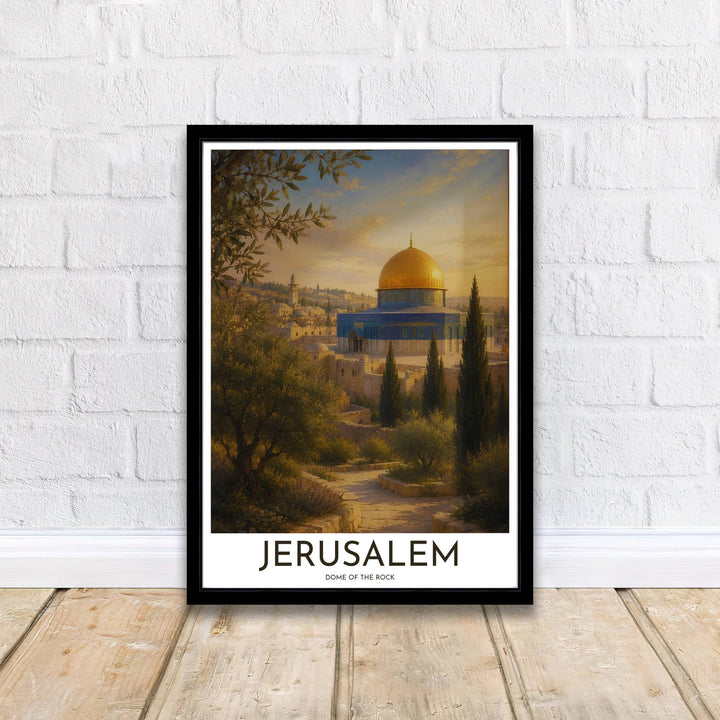 Golden amber and olive green landscape poster of Jerusalem&