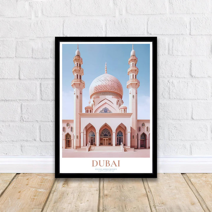 Soft rose pink and desert sandstone travel poster of Dubai&