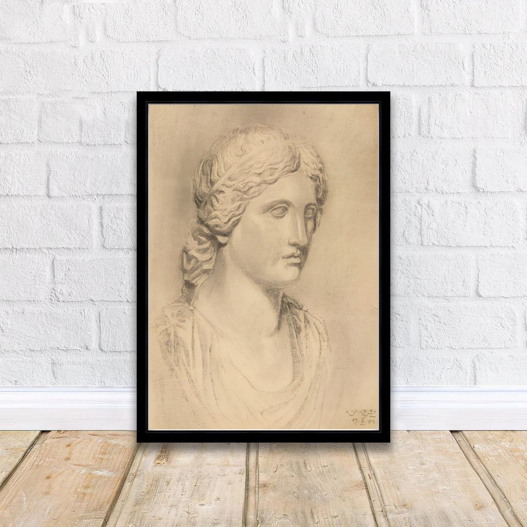 Classic Austrian academic sketch print of Egon Schiele Antique Bust 1906 from Leopold Museum Vienna demonstrating early draughtsmanship skills. Shop high-definition framed prints, unframed paper posters, and stretched canvas options directly at MapYourDreams online store today.
