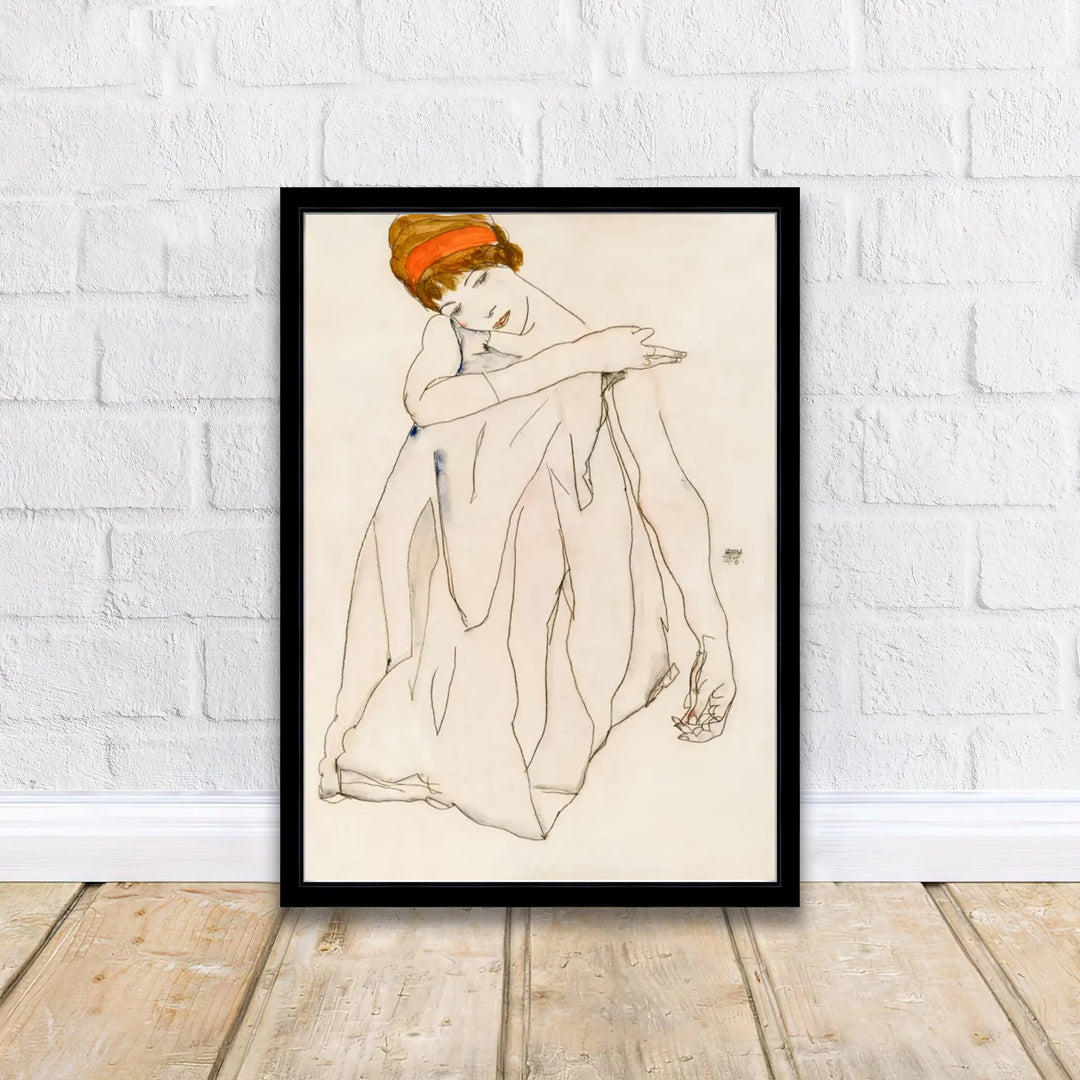 Archival fine art figure print of Egon Schiele Dancer Tanzerin 1913 displayed at Albertina Museum Vienna with realistic watercolor wash details. MapYourDreams features quality framed wall decor, unframed poster prints, and stretched canvas options designed for neutral and modern interior layouts.