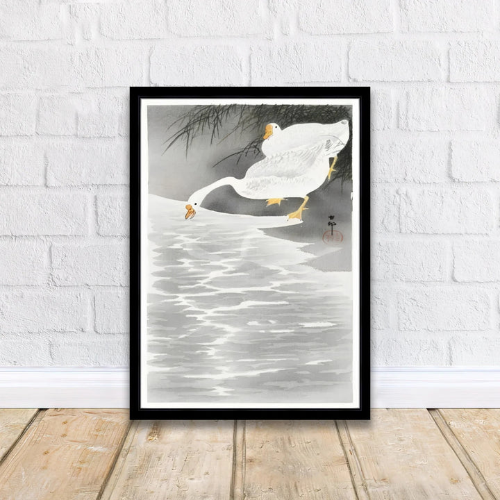 Asian coastal wall art by artist Ohara Koson featuring Geese On The Shore 1900 1930 from a historic Kyoto collection. MapYourDreams delivers archival framed, unframed paper, and gallery canvas prints.