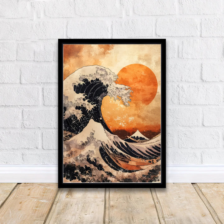 Asian coastal sunset wall art by artist Katsushika Hokusai featuring Great Wave Off Kanagawa 1831 print from a private collection. MapYourDreams delivers archival framed, unframed paper, and gallery canvas prints.