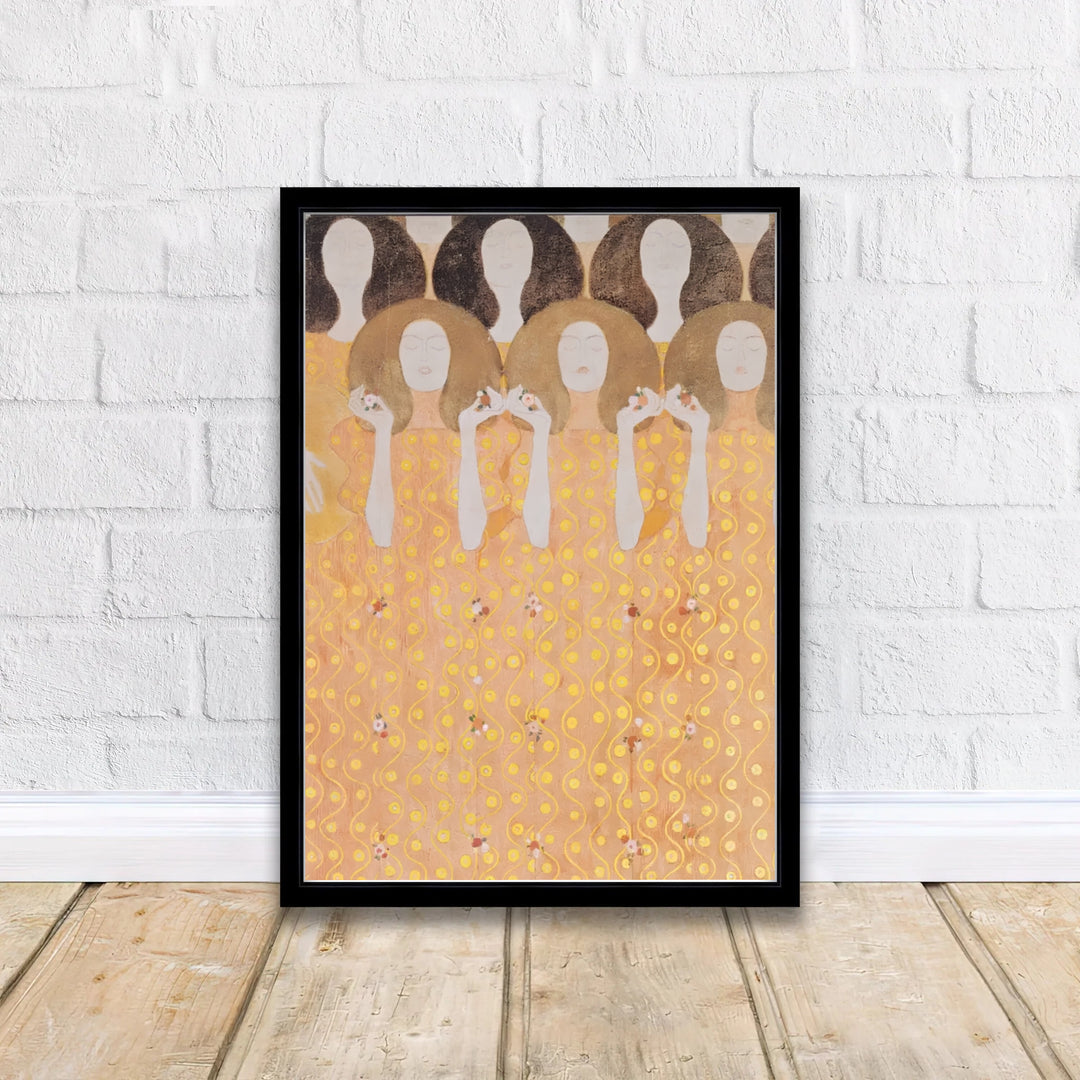 Vintage Viennese gold print of Gustav Klimt Beethoven Frieze Secession Building Vienna 1902 capturing authentic 1902 mural artwork from Vienna, Austria. Discover custom framed prints, unframed poster options, and stretched canvas wall decor at MapYourDreams for your home office library space.