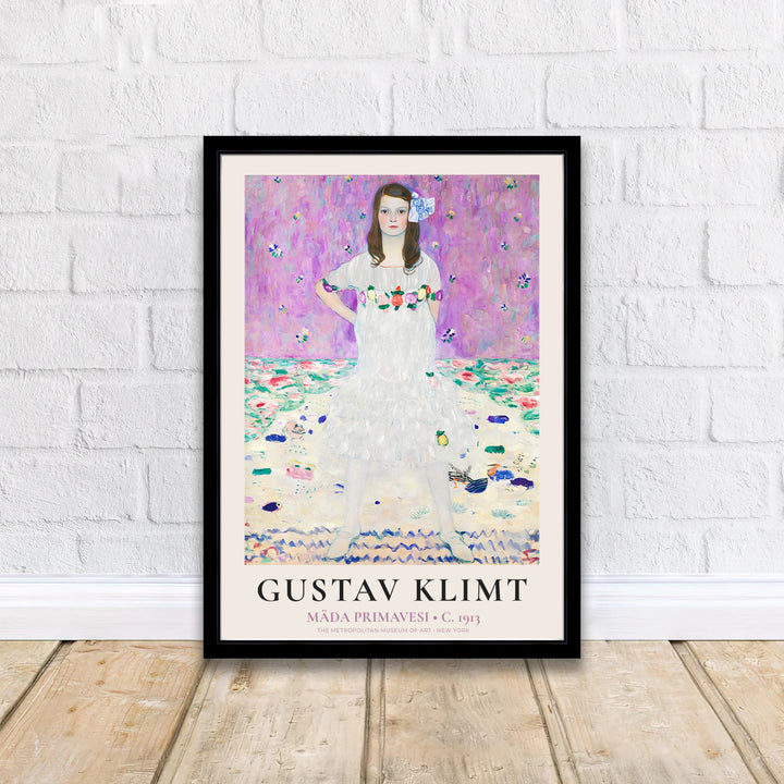 Vintage Austrian portrait print of Gustav Klimt Mada Primavesi 1913 highlighting authentic 1913 artwork from The Metropolitan Museum of Art in New York. Discover custom framed prints, unframed poster options, and stretched canvas wall decor at MapYourDreams for stylish home spaces.