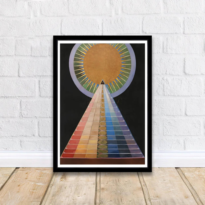 Imbued with a timeless sense of spiritual wonder, this artistic Hilma af Klint Group X Altarpiece wall art rendering balances deep black washes with precise, meditative graphic symbol details. Offered by MapYourDreams, this artwork is available in flexible options including unframed paper, custom wooden frames, and gallery canvas wraps.