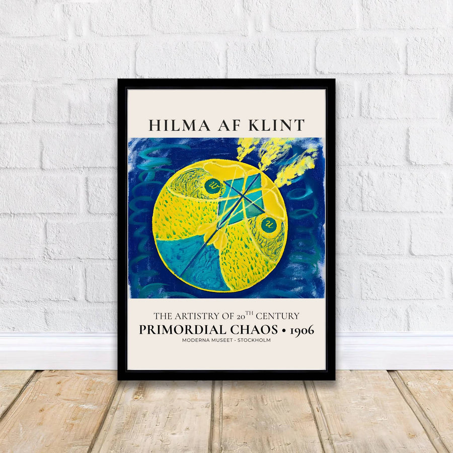 Imbued with a timeless sense of spiritual wonder tied to Swedish artistic heritage, this artistic Primordial Chaos 1906 wall art rendering by Hilma af Klint balances deep blue washes with graphic symbol details. Offered by MapYourDreams, this artwork is available in flexible options including unframed paper, custom wooden frames, and gallery canvas wraps.