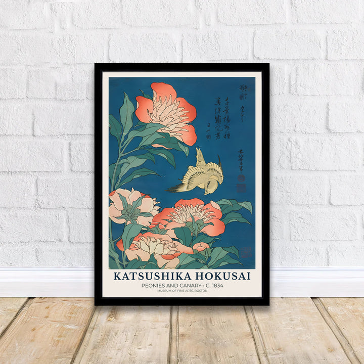 Asian floral wall art Peonies and Canary by artist Katsushika Hokusai featuring Peonies and Canary print from the Museum of Fine Arts in Boston. MapYourDreams delivers archival framed, unframed paper, and gallery canvas prints.