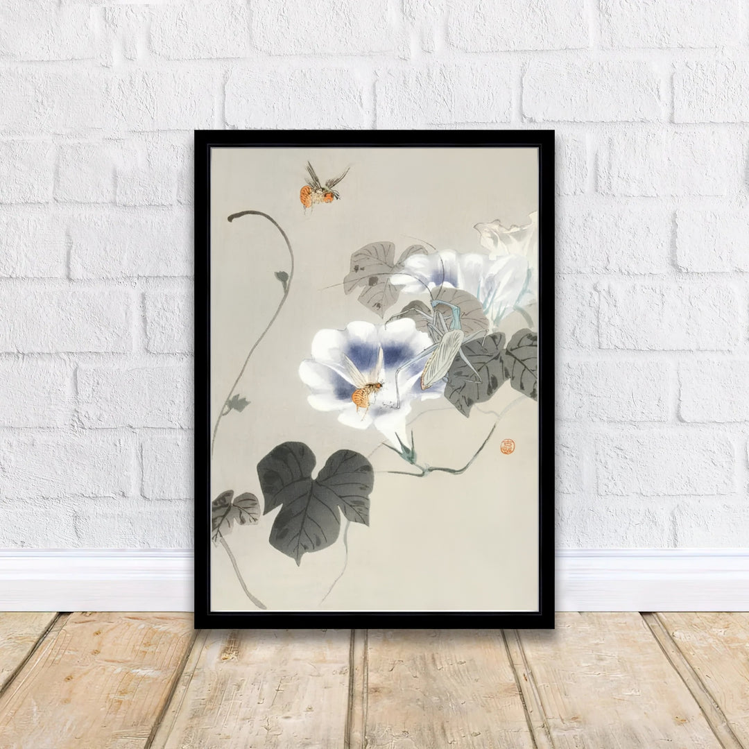Asian botanical wall art by artist Ohara Koson featuring Insects Near Bindweed 1900 1930 from a historic Kyoto collection. MapYourDreams delivers archival framed, unframed paper, and gallery canvas prints.
