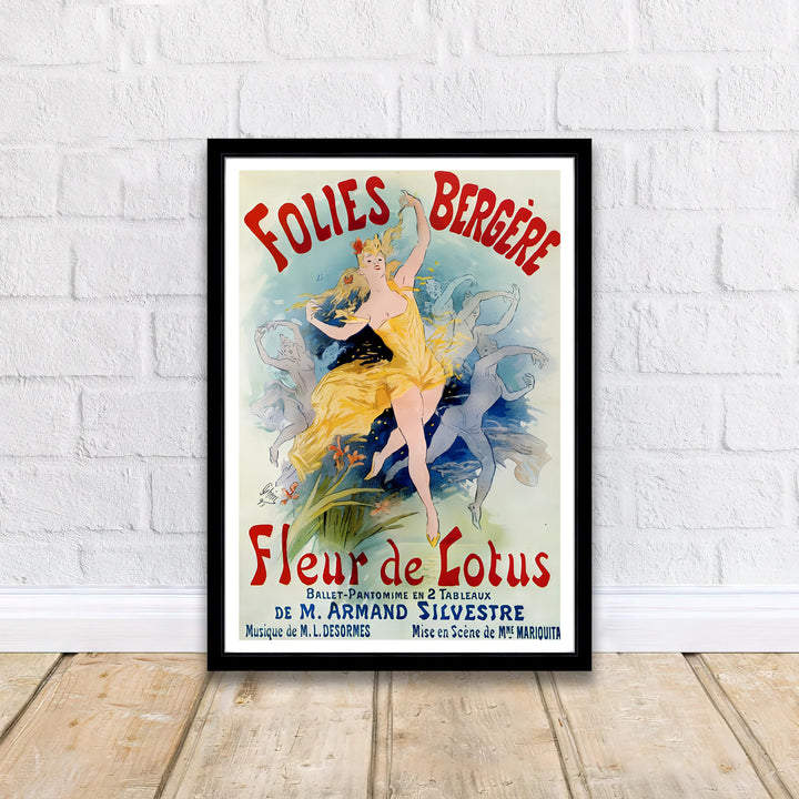 Vintage French lithograph wall art print Folies Bergère Fleur De Lotus by artist Jules Chéret created for the famous cabaret in Paris France. MapYourDreams delivers archival framed, unframed paper, and gallery canvas prints.