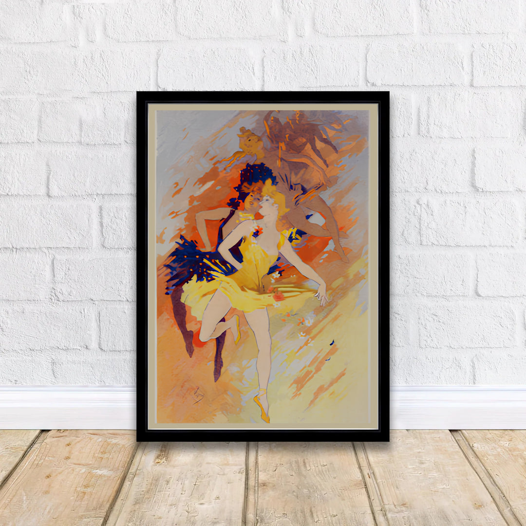 Decorative French Belle Époque poster La Danse by artist Jules Chéret displaying fluid dance movement in Paris France. Discover custom framed, unframed, and canvas print decor options at MapYourDreams.