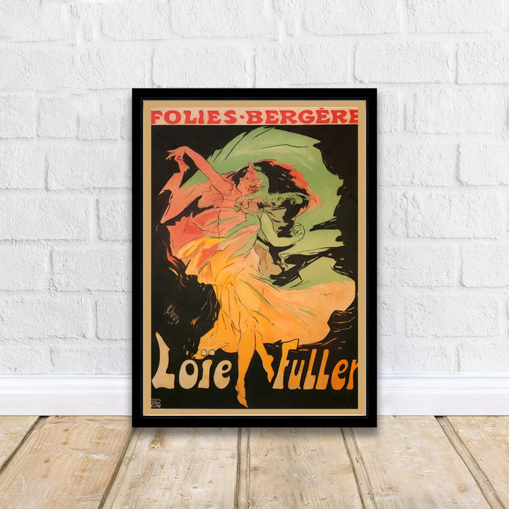 Vintage French lithograph wall art print Loïe Fuller Folies Bergère by artist Jules Chéret created for the famous cabaret in Paris France. MapYourDreams delivers archival framed, unframed paper, and gallery canvas prints.
