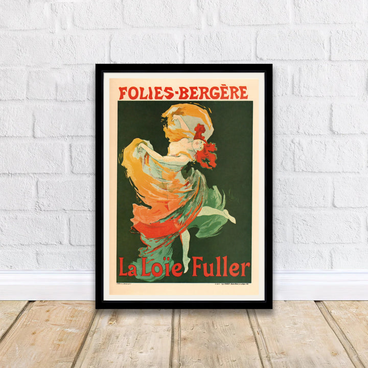 Decorative French Belle Époque poster Folies Bergère La Loïe Fuller by artist Jules Chéret displaying serpentine dance movement in Paris France. Discover custom framed, unframed, and canvas print decor options at MapYourDreams.