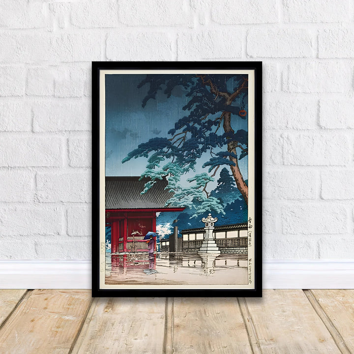 Kawase Hasui Spring Rain Gokokuji Temple 1932 Japanese print of Spring Rain Gokokuji Temple by artist Kawase Hasui displaying a person with an umbrella at Spring Rain Gokokuji Temple. MapYourDreams offers framed, unframed paper, and canvas wall art options.