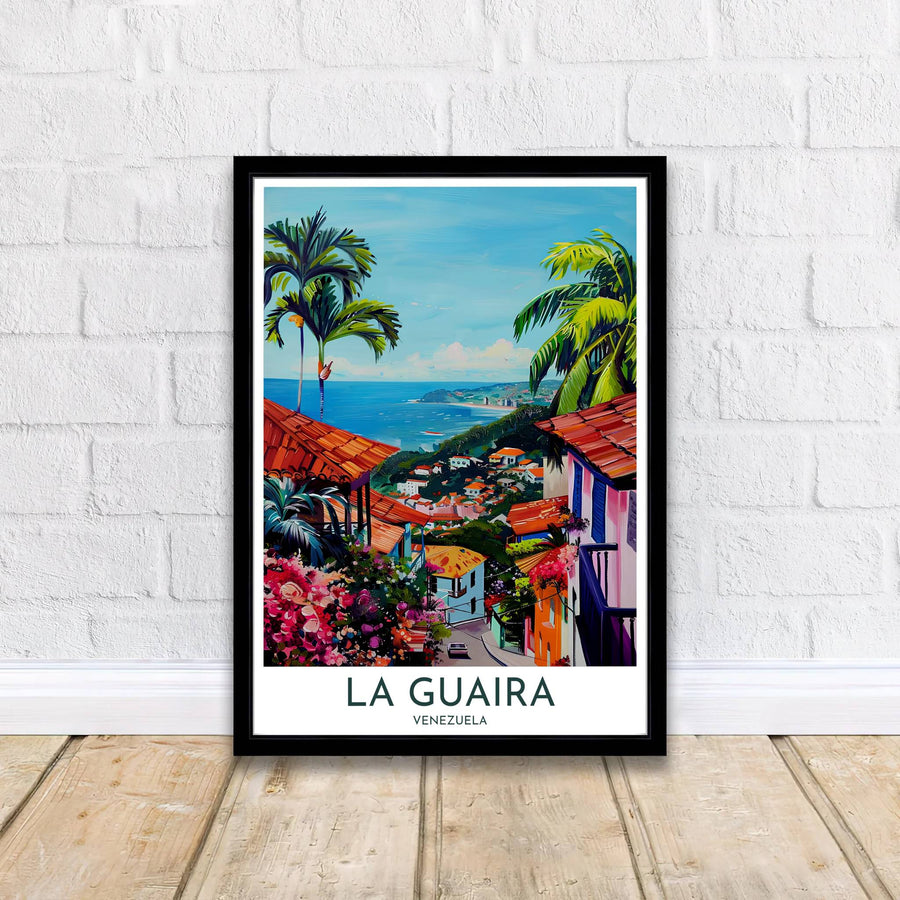 Breezy coastal landscape print of La Guaira designed for beach houses, modern living rooms, and bedroom gallery walls. A signature piece from MapYourDreams, this artwork comes ready for display as unframed paper, framed art, or stretched canvas.