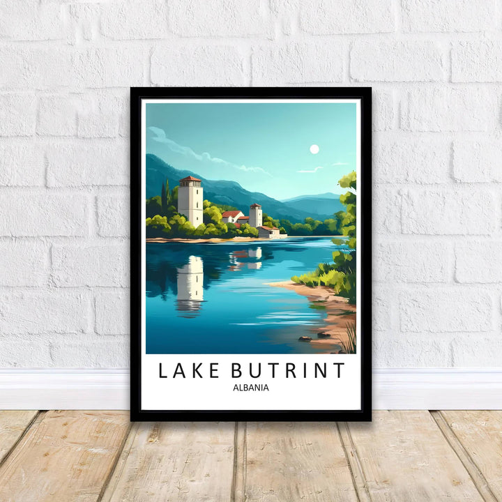Crisp graphic linework and vibrant color gradients capture the historic architecture of Butrint, balanced by bright teal skies and water reflections. Offered by MapYourDreams printed on archival matte paper with options for custom frames or canvas wraps to complete your gallery wall.