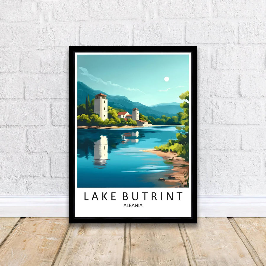 Crisp graphic linework and vibrant color gradients capture the historic architecture of Butrint, balanced by bright teal skies and water reflections. Offered by MapYourDreams printed on archival matte paper with options for custom frames or canvas wraps to complete your gallery wall.