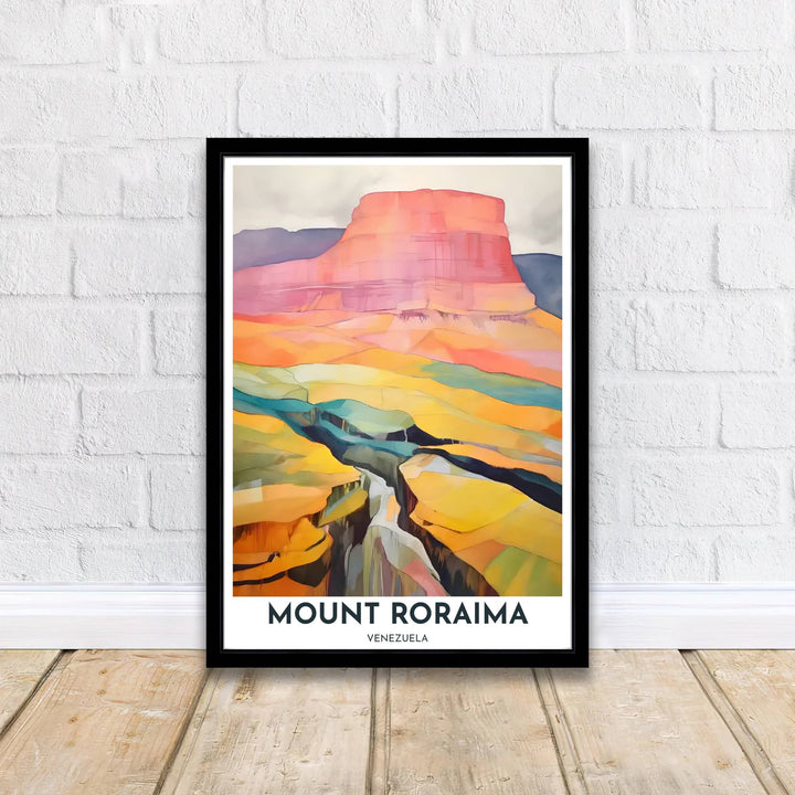 Dramatic abstract expressionist mountain print of Mount Roraima designed for living rooms, bedrooms, and office gallery walls. A signature piece from MapYourDreams, this artwork comes ready for display as unframed paper, framed art, or stretched canvas.