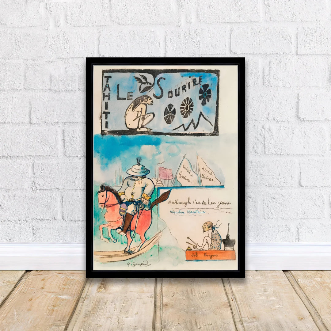 Vintage French satire print of Paul Gauguin Caricatures Governor Gallet 1900 capturing playful line art in Papeete, Tahiti, French Polynesia. Discover custom framed prints, unframed poster options, and stretched canvas wall decor at MapYourDreams for your residential hallway display.