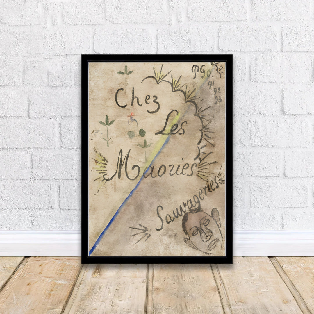 Historical journal page poster of Paul Gauguin Chez Les Maories 1893 illustrating native cultural themes in Tahiti, French Polynesia. MapYourDreams delivers archival framed wall art, unframed paper prints, and gallery canvas wall decor designed to enhance creative studio spaces.