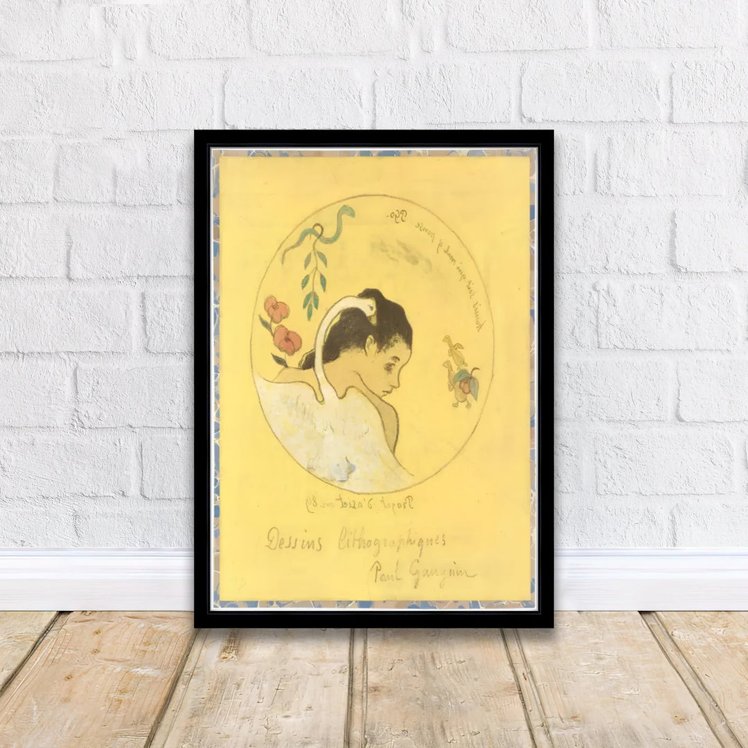 Historical Paris Universal Exposition poster of Paul Gauguin Design For A Plate 1889 illustrating 19th-century French avant-garde art in Brittany, France. MapYourDreams delivers archival framed wall art, unframed paper prints, and gallery canvas wall decor for creative studio spaces.