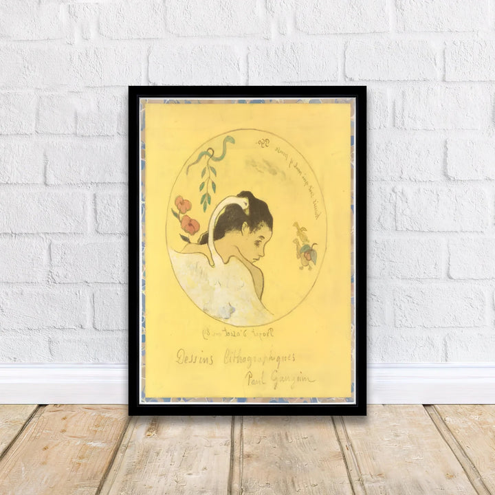 Historical Paris Universal Exposition poster of Paul Gauguin Design For A Plate 1889 illustrating 19th-century French avant-garde art in Brittany, France. MapYourDreams delivers archival framed wall art, unframed paper prints, and gallery canvas wall decor for creative studio spaces.