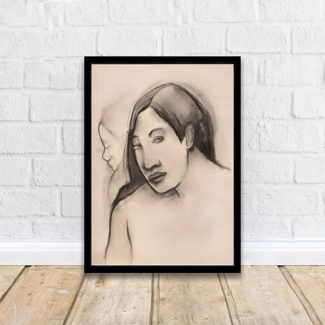 Vintage Tahitian sketch art print of Paul Gauguin Heads Of Tahitian Women 1891 capturing authentic Pacific island portraiture from Tahiti, French Polynesia. Discover custom framed prints, unframed poster options, and stretched canvas wall decor at MapYourDreams for your master bedroom.