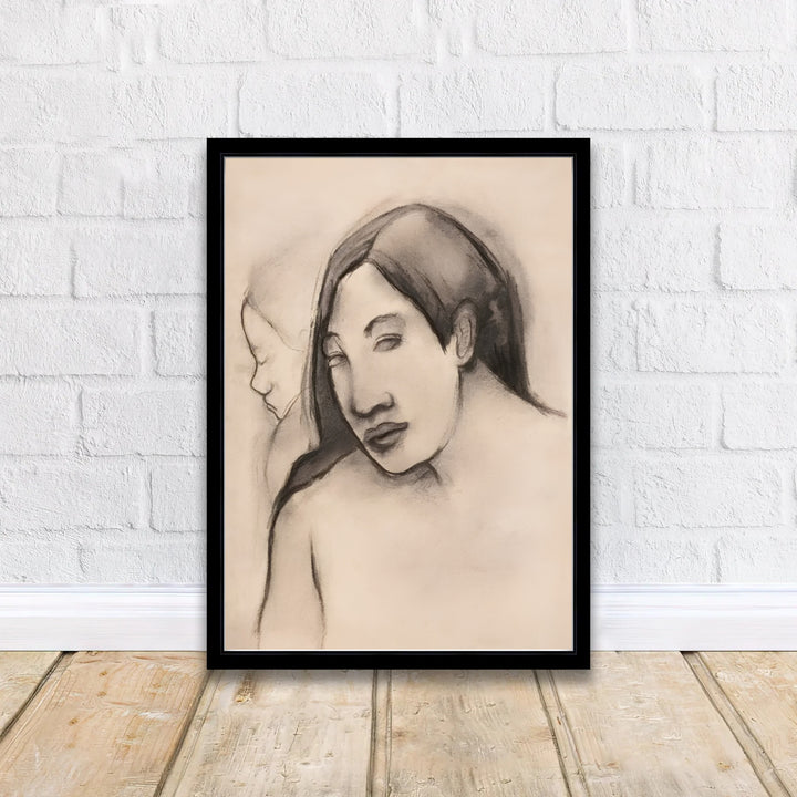 Vintage Tahitian sketch art print of Paul Gauguin Heads Of Tahitian Women 1891 capturing authentic Pacific island portraiture from Tahiti, French Polynesia. Discover custom framed prints, unframed poster options, and stretched canvas wall decor at MapYourDreams for your master bedroom.