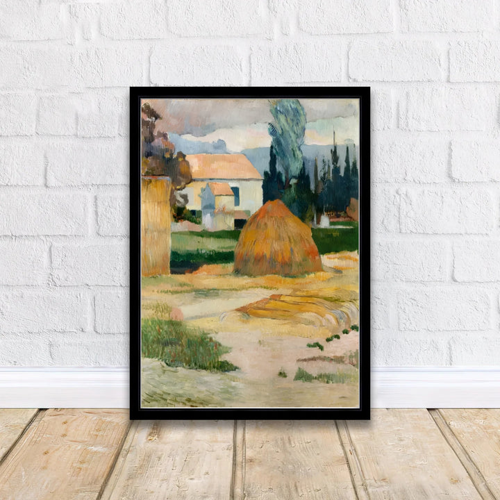 Vintage French impressionist print of Paul Gauguin Landscape Near Arles 1888 capturing autumn farm life in Arles, Provence, France. Discover custom framed prints, unframed poster options, and stretched canvas wall decor at MapYourDreams for your home office or library space.