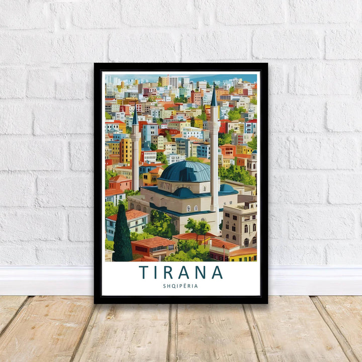 Looking across the colorful urban tapestry toward the majestic Namazgah Mosque, this vector print brings peaceful capital travel energy indoors. Provided by MapYourDreams in flexible choices such as unframed paper prints, wood-framed styles, and wrapped canvas options.