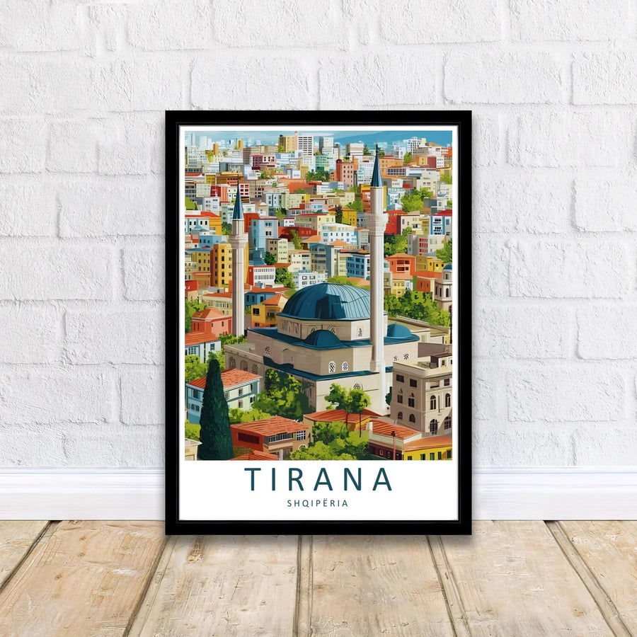 Looking across the colorful urban tapestry toward the majestic Namazgah Mosque, this vector print brings peaceful capital travel energy indoors. Provided by MapYourDreams in flexible choices such as unframed paper prints, wood-framed styles, and wrapped canvas options.