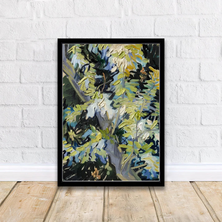 Fine art wall decor print of Vincent van Gogh Blossoming Acacia Branches 1890 displaying rhythmic green branches painted in Auvers-sur-Oise France. MapYourDreams supplies custom framed paper prints, unframed posters, and gallery stretched canvas art ideal for nature-inspired interiors.