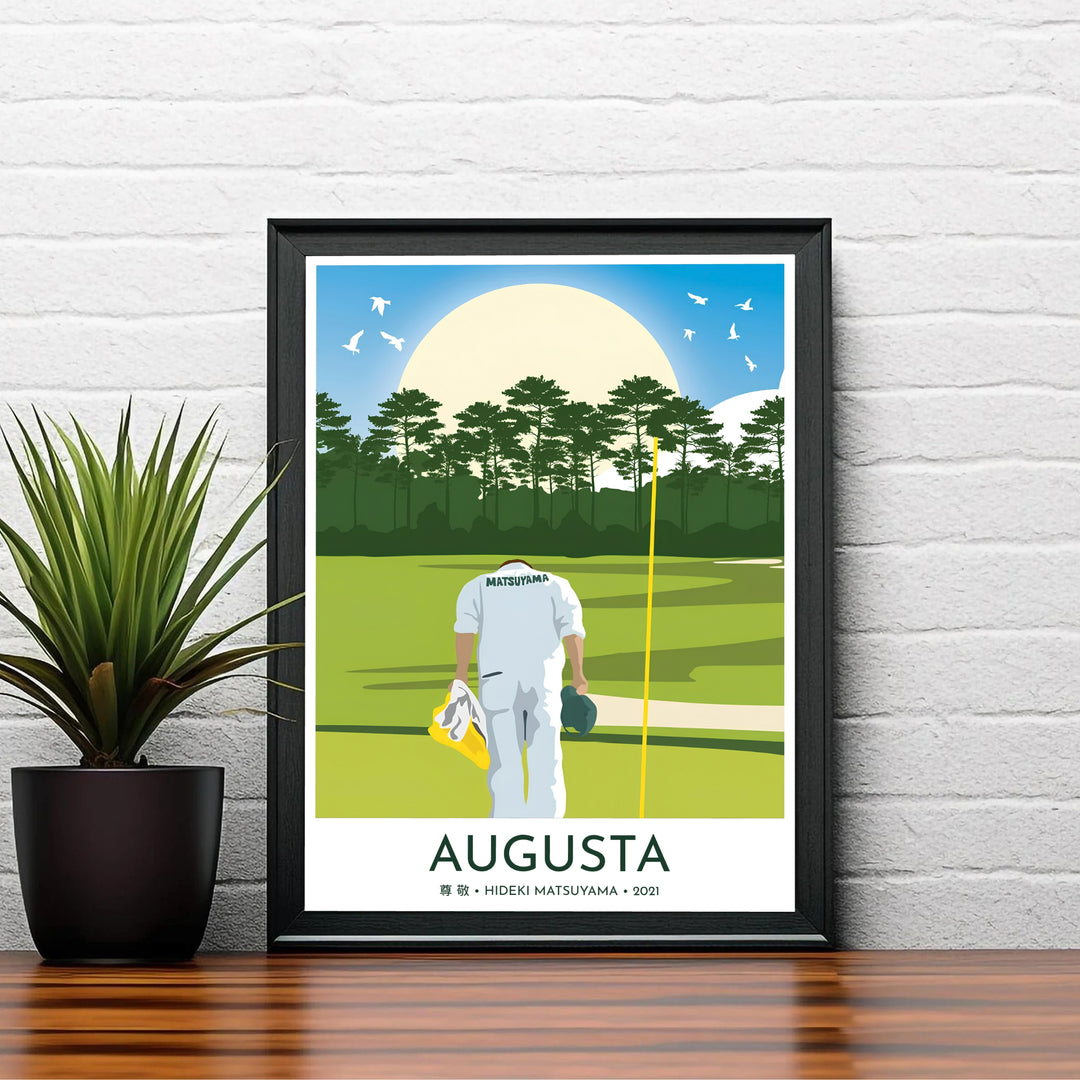 Modern Japanese vector art print celebrating Hideki Matsuyama&