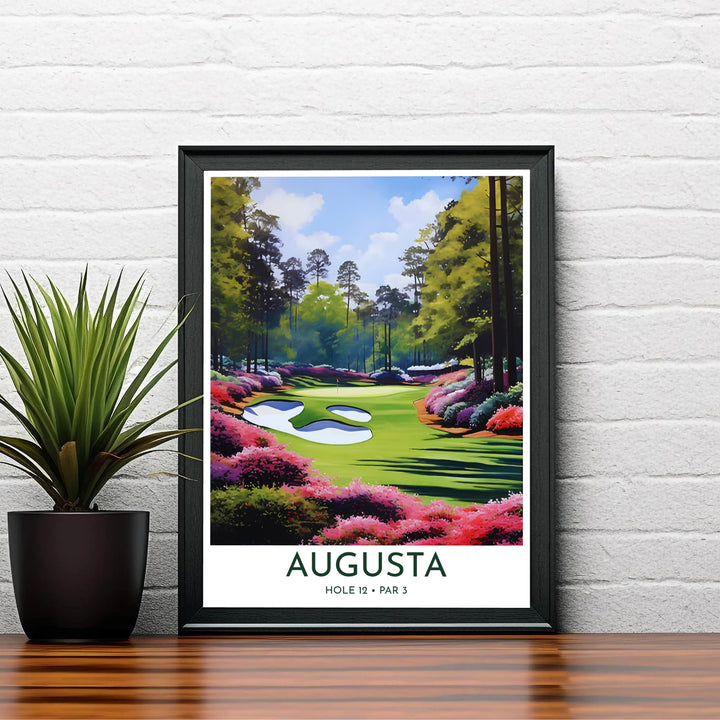 Modern impressionist travel poster of Augusta Georgia celebrating the iconic beauty of Golden Bell during peak spring bloom. Offered by MapYourDreams, this artwork is available in flexible options including unframed paper, custom wooden frames, and gallery canvas wraps for tailored home wall decor setups.