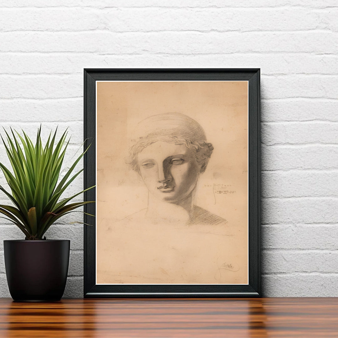 Classic Austrian academic sketch print of Egon Schiele Antique Head Study 1905 from Leopold Museum Vienna demonstrating early pencil draughtsmanship. Shop high-definition framed prints, unframed paper posters, and stretched canvas options directly at MapYourDreams online store today.
