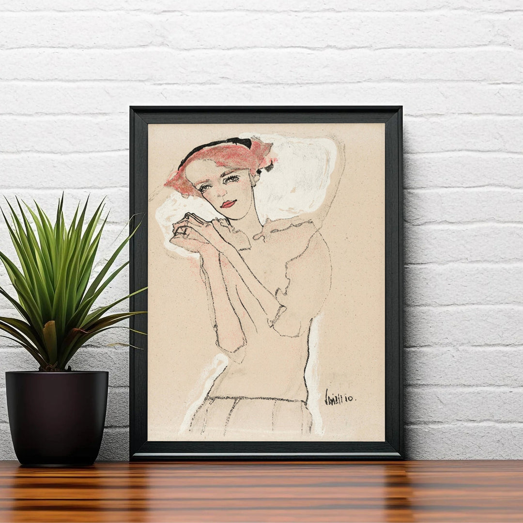 Museum collection portrait poster of Egon Schiele Portrait Of A Woman 1910 from Vienna Austria on textured neutral paper finish. MapYourDreams delivers archival framed wall art, unframed paper poster prints, and gallery canvas wall decor for timeless home and office decorating projects.