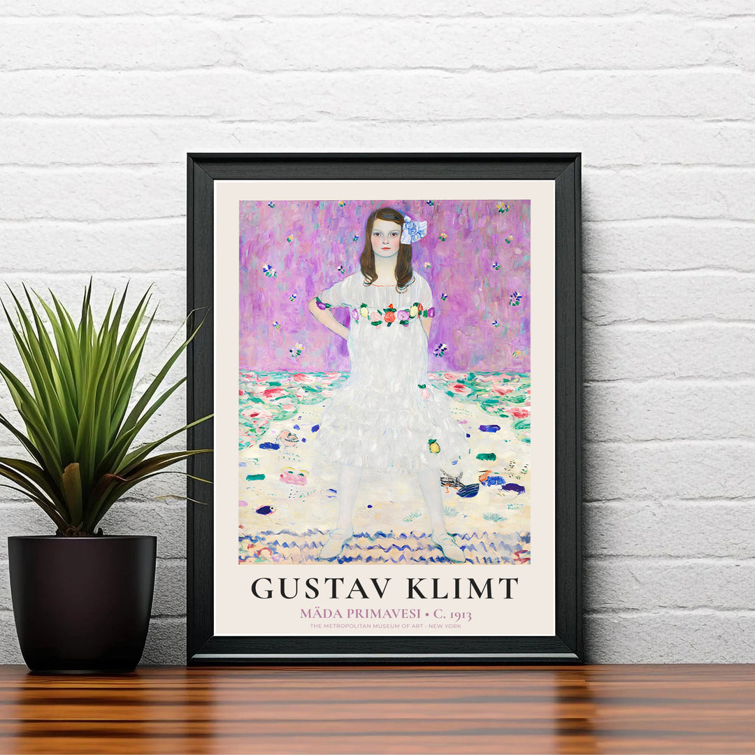 Museum exhibition wall poster of Gustav Klimt Mada Primavesi 1913 illustrating playful expressionist colors from The Metropolitan Museum of Art in New York. MapYourDreams delivers archival framed wall art, unframed paper poster prints, and gallery canvas wall decor for modern interiors.