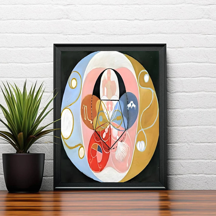 Radiating an unmistakable aura of intellectual elegance, this visionary-inspired Hilma af Klint Evolution No 14 wall decor relies on contrasting pink and blue fields to explore spiritual evolution. Offered by MapYourDreams, this artwork is available in flexible options including unframed paper, custom wooden frames, and gallery canvas wraps.