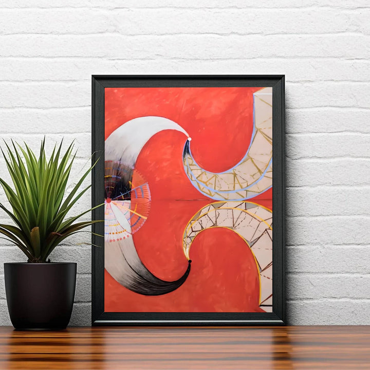 Radiating an unmistakable aura of intellectual elegance, this visionary-inspired Hilma af Klint Group VII The Moon wall decor relies on contrasting red and silver fields to explore lunar reflection. Offered by MapYourDreams, this artwork is available in flexible options including unframed paper, custom wooden frames, and gallery canvas wraps.