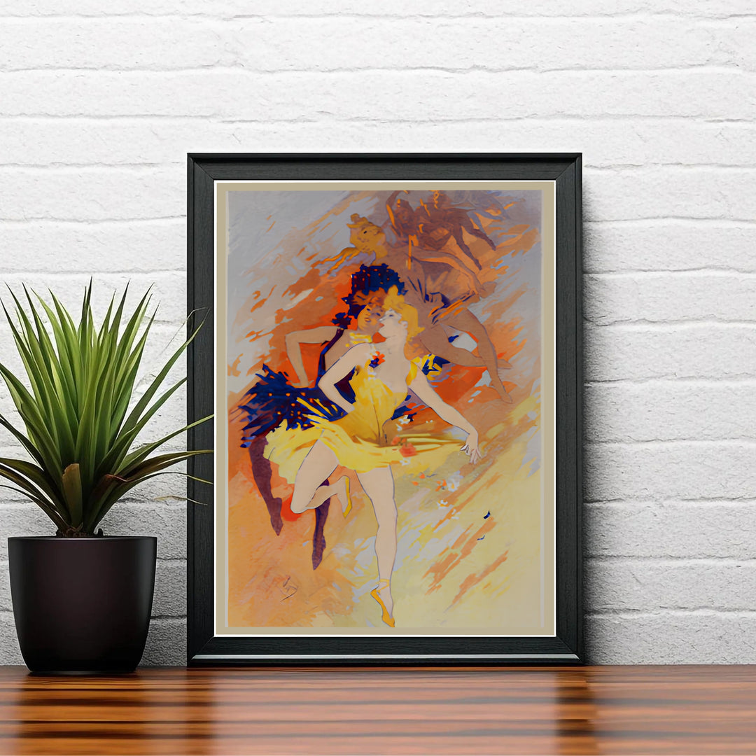 Vintage French lithograph wall art print La Danse by artist Jules Chéret created for art lovers in Paris France. MapYourDreams delivers archival framed, unframed paper, and gallery canvas prints.