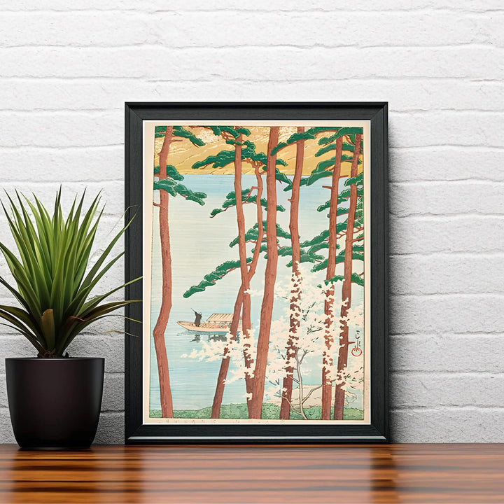 Scenic Kyoto spring travel wall art Spring at Arashiyama Kyoto by artist Kawase Hasui highlighting 1934 landscape art at Spring at Arashiyama Kyoto. MapYourDreams delivers archival framed, unframed paper, and gallery canvas prints.
