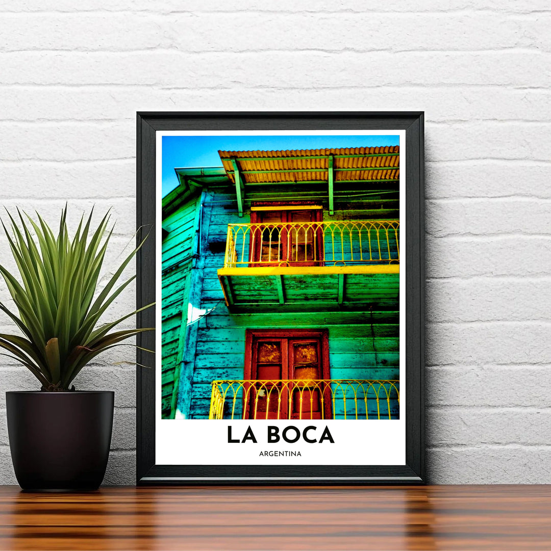 Detailed architectural photo poster representing the colorful history and working-class charm of La Boca in Buenos Aires. Brought to you by MapYourDreams, this item can be ordered on archival paper, in custom wooden frames, or wrapped on canvas.