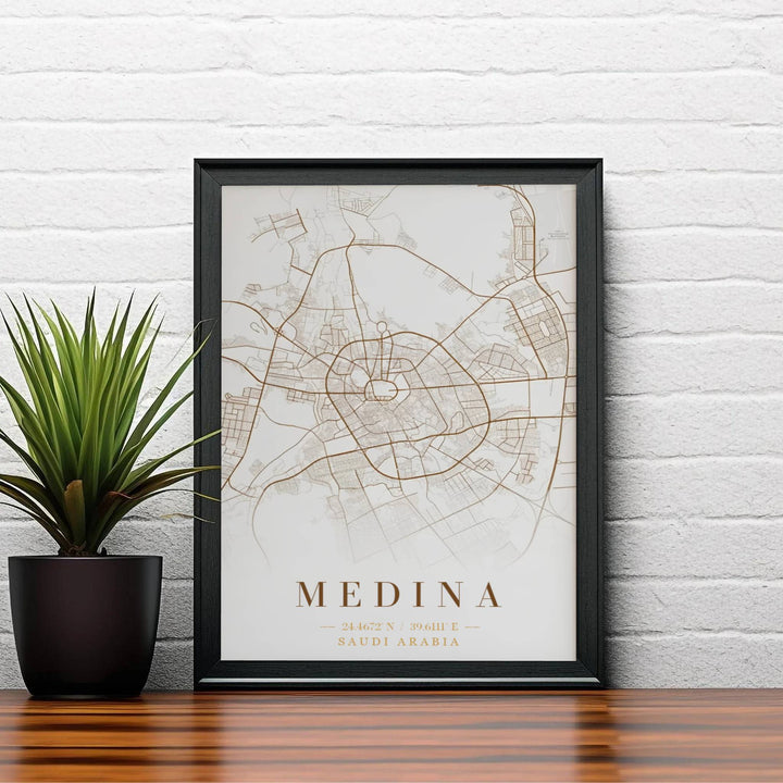 Elegant Saudi Arabia city map print showing Medina&
