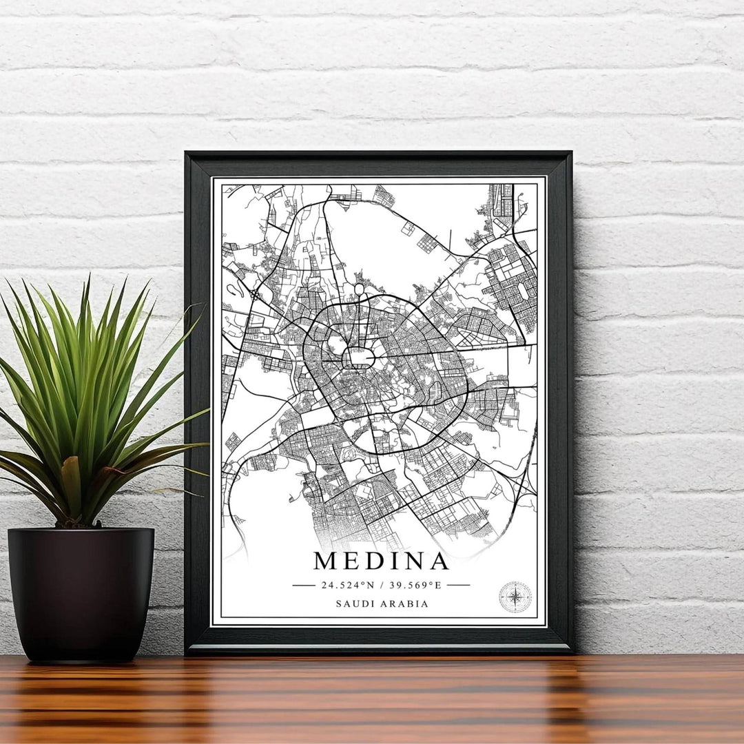 Elegant Saudi Arabia city map print showing Medina&